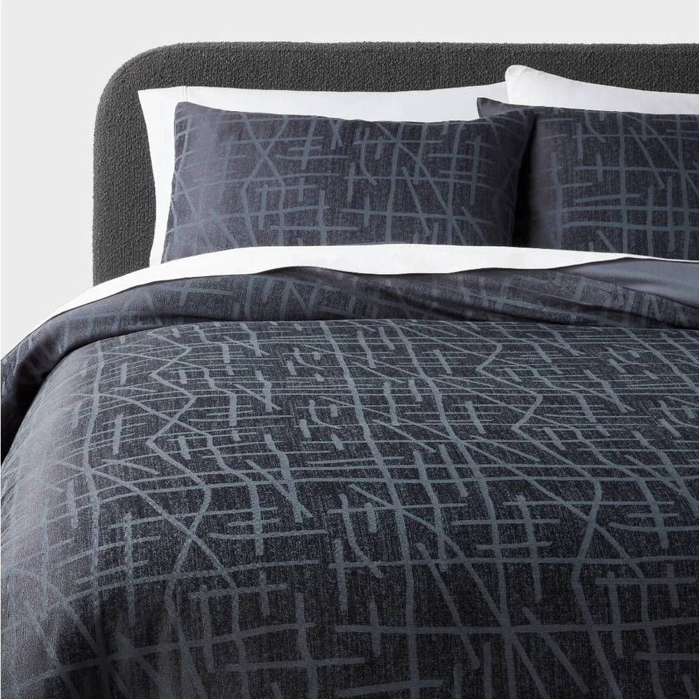3pc King Luxe Jacquard Duvet Cover and Sham Set Blue - Threshold NWT